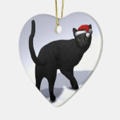 Zwarte kat met Santa Pet Keramisch Ornament (Links)