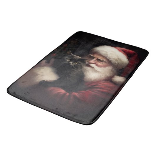 Zwarte kat met sinterklaas feestelijke kerst badmat (Gekanteld)
