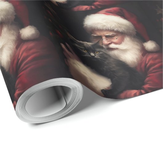 Zwarte kat met sinterklaas feestelijke kerst cadeaupapier (Rol Hoek)