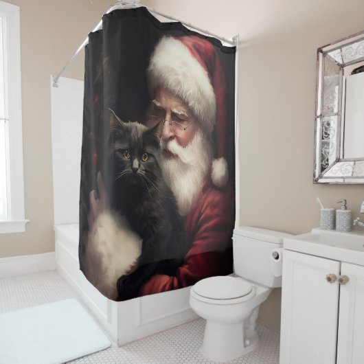 Zwarte kat met sinterklaas feestelijke kerst douchegordijn (In situ)