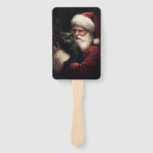 Zwarte kat met sinterklaas feestelijke kerst handwaaier (Voorkant)