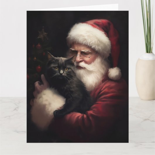 Zwarte kat met sinterklaas feestelijke kerst kaart (Voorkant)