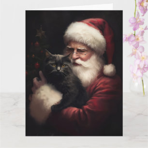 Zwarte kat met sinterklaas feestelijke kerst kaart