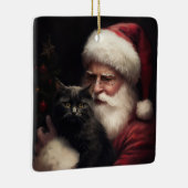 Zwarte kat met sinterklaas feestelijke kerst keramisch ornament (Rechts)