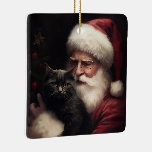 Zwarte kat met sinterklaas feestelijke kerst keramisch ornament (Rechts)