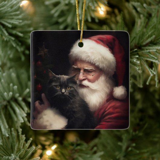 Zwarte kat met sinterklaas feestelijke kerst keramisch ornament (Boom)