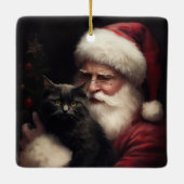 Zwarte kat met sinterklaas feestelijke kerst keramisch ornament (Achterkant)