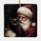 Zwarte kat met sinterklaas feestelijke kerst keramisch ornament (Voorkant)