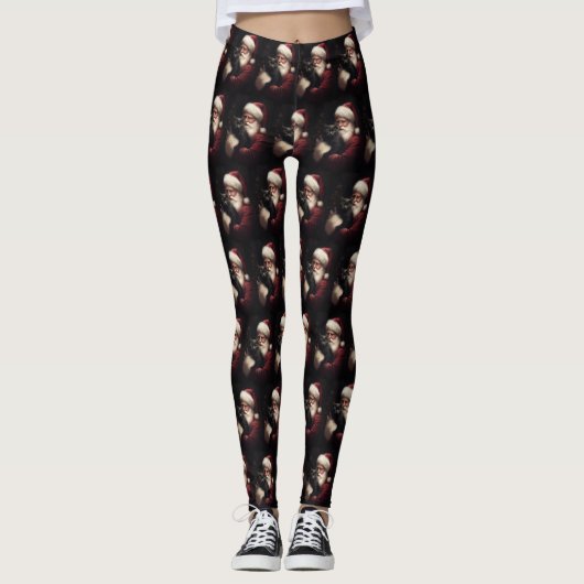 Zwarte kat met sinterklaas feestelijke kerst leggings (Voorkant)