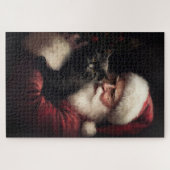 Zwarte kat met sinterklaas feestelijke kerst legpuzzel (Horizontaal)