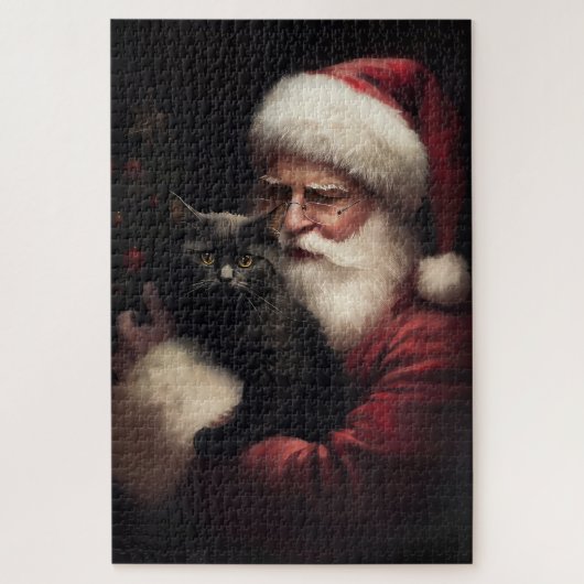 Zwarte kat met sinterklaas feestelijke kerst legpuzzel (Verticaal)