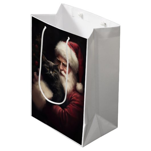 Zwarte kat met sinterklaas feestelijke kerst medium cadeauzakje (Voorkant Gekanteld)