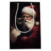Zwarte kat met sinterklaas feestelijke kerst medium cadeauzakje (Voorkant)