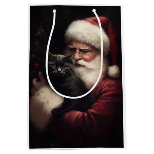 Zwarte kat met sinterklaas feestelijke kerst medium cadeauzakje (Voorkant)