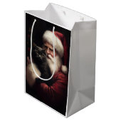 Zwarte kat met sinterklaas feestelijke kerst medium cadeauzakje (Achterkant Gekanteld)