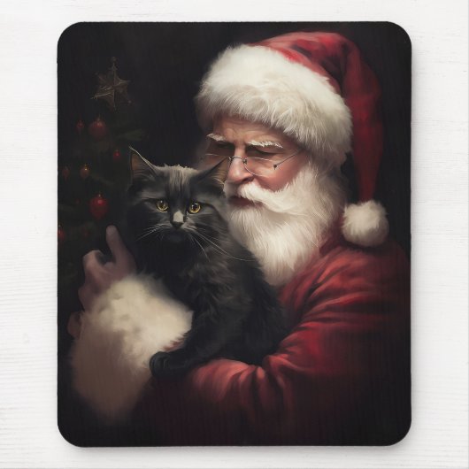 Zwarte kat met sinterklaas feestelijke kerst muismat (Voorkant)
