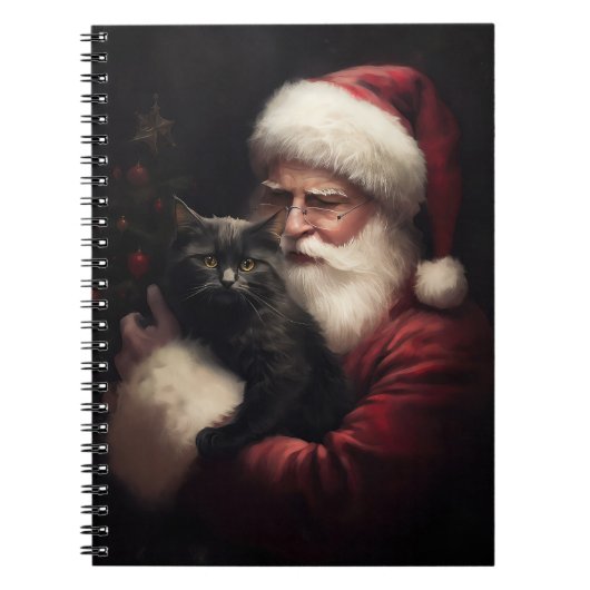 Zwarte kat met sinterklaas feestelijke kerst notitieboek (Voorkant)