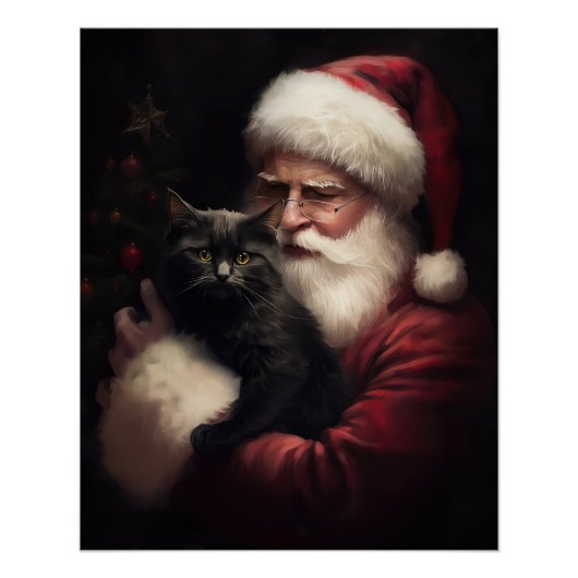Zwarte kat met sinterklaas feestelijke kerst perfect poster (Voorkant)