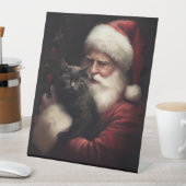 Zwarte kat met sinterklaas feestelijke kerst reclamebord met voetstuk (Insitu)