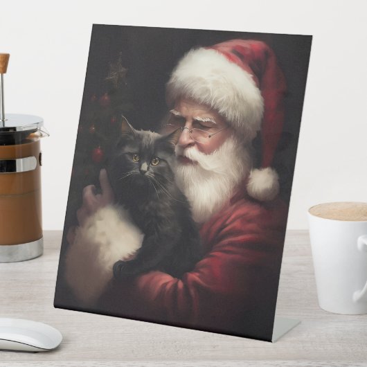 Zwarte kat met sinterklaas feestelijke kerst reclamebord met voetstuk (Insitu)