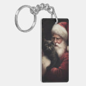 Zwarte kat met sinterklaas feestelijke kerst sleutelhanger (Voorkant Links)