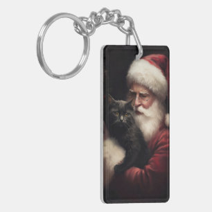 Zwarte kat met sinterklaas feestelijke kerst sleutelhanger