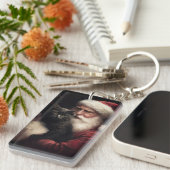 Zwarte kat met sinterklaas feestelijke kerst sleutelhanger (Voorkant Rechts)