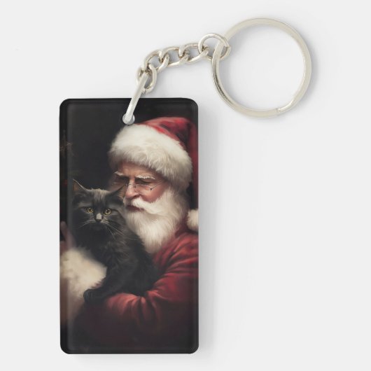 Zwarte kat met sinterklaas feestelijke kerst sleutelhanger (achterkant)