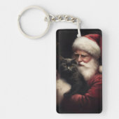 Zwarte kat met sinterklaas feestelijke kerst sleutelhanger (Voorkant)