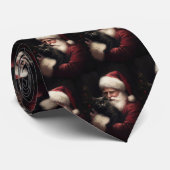 Zwarte kat met sinterklaas feestelijke kerst stropdas (Opgerold)