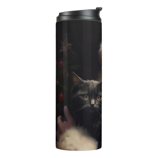 Zwarte kat met sinterklaas feestelijke kerst thermosbeker (Gedraaid links)