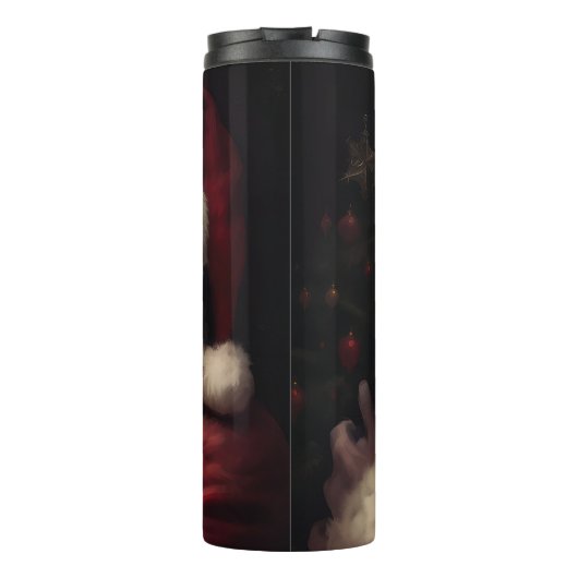 Zwarte kat met sinterklaas feestelijke kerst thermosbeker (Achterkant)