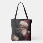 Zwarte kat met sinterklaas feestelijke kerst tote bag (Achterkant)