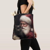 Zwarte kat met sinterklaas feestelijke kerst tote bag (Dichtbij)