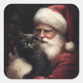 Zwarte kat met sinterklaas feestelijke kerst vierkante sticker (Voorkant)