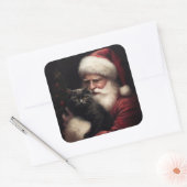 Zwarte kat met sinterklaas feestelijke kerst vierkante sticker (Envelop)