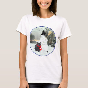 Zwarte kat met Snowman T-shirt