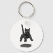 Zwarte Kat met Staart Potlood Kunst Sleutelhanger (Voorkant)