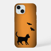 Zwarte kat met tas iPhone 15 case (Achterkant)