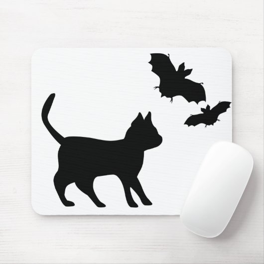 Zwarte kat met tas muismat (Met muis)