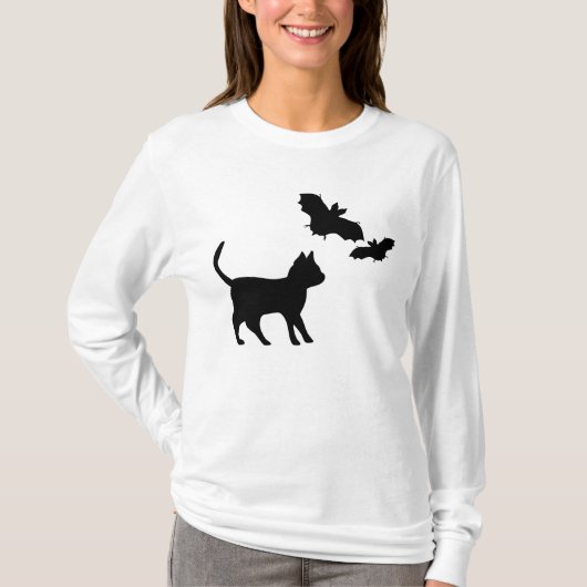 Zwarte kat met tas t-shirt (Voorkant)