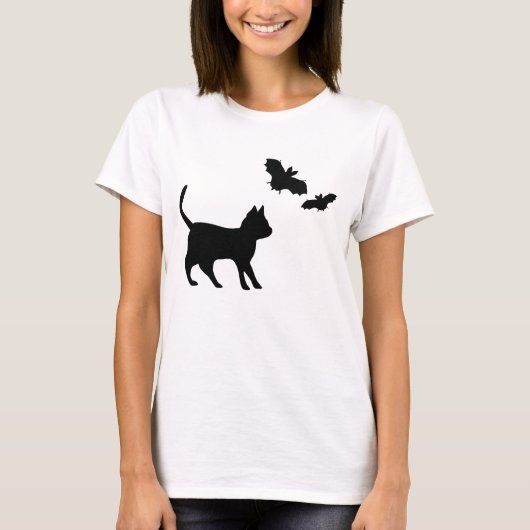 Zwarte kat met tas t-shirt (Voorkant)