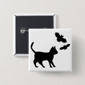 Zwarte kat met tas vierkante button 5,1 cm (Voorkant /achterkant)