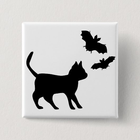 Zwarte kat met tas vierkante button 5,1 cm (Voorkant)