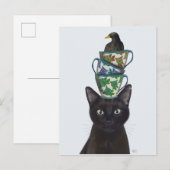 Zwarte Kat met Teacups en Blackbird Briefkaart (Voorkant / Achterkant)