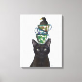 Zwarte Kat met Teacups en Blackbird Canvas Afdruk (Voorkant)