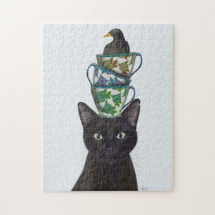 Zwarte Kat met Teacups en Blackbird Legpuzzel