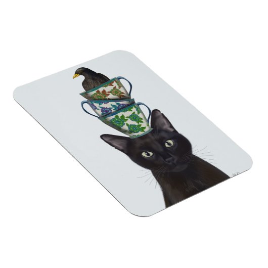 Zwarte Kat met Teacups en Blackbird Magneet (Rechterzijde)