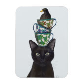 Zwarte Kat met Teacups en Blackbird Magneet (Verticaal)
