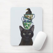 Zwarte Kat met Teacups en Blackbird Muismat (Met muis)